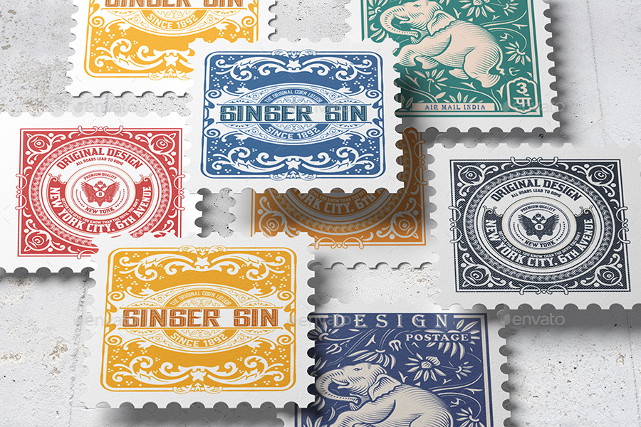 Postage stamps mock up. by makistse GraphicRiver